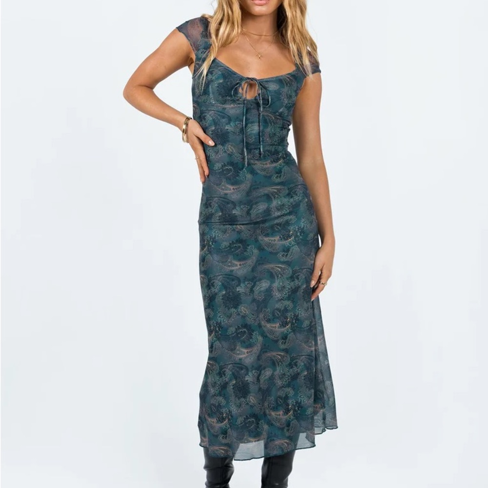 Princess Polly Motel Lunama Dress Tonal Blue Paisley